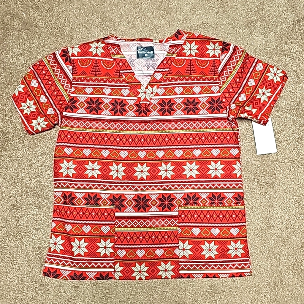 Uniform Advantage Buttersoft Christmas Scrub Top
